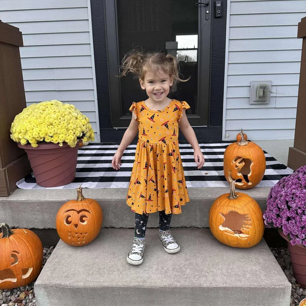 Dot Dot Smile | Orange Halloween Witch Twirl Dress | Size 2T